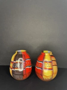 2er Set! Lulli Luca handbemalte Keramik signiert Made in Peru 5" Vasen - Bild 1 von 6