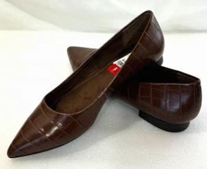 Bella Vita VIVIEN Brown Croc Print Leather Pointy Toe Slip On Flats Women's 9 M - Picture 1 of 15