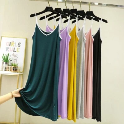 Women Modal Cotton Sleeveless Nightgown Sexy Sling Sleep Dress Casual Sleepwear - Image 1 of 4