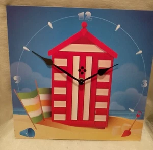 Clock, bright beach hut design, battery operated). Cheerful reminder of summer! - Picture 1 of 1
