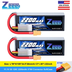 2x Zeee 11.1V 120C 3S LiPo Battery 2200mAh XT60 for RC Airplane FPV Drone Quad - Picture 1 of 6