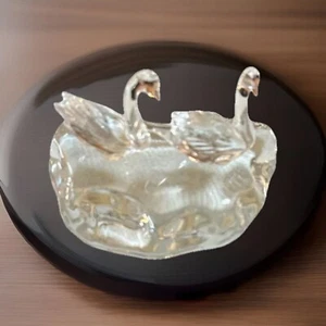 Vtg 1995 Lenox 3 Piece Enchanted Swans On Lake Crystal Figurines - Picture 1 of 9