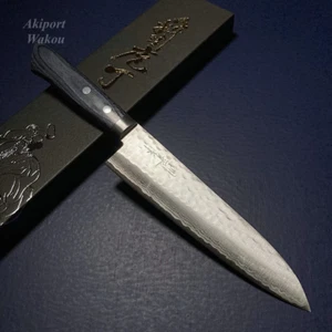 Japanese Chef’s Knife KUNIHEI MASUTANI Hammered Damascus VG10 180mm Black Japan - Picture 1 of 9