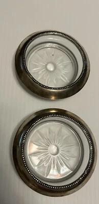 Par de posavasos Starburst de plata esterlina y vidrio de colección de Frank M. Whiting & Co. Foto 1 de 4