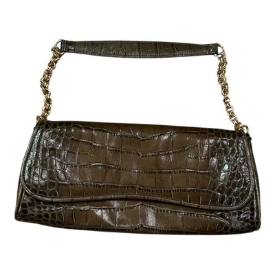 Bolso sin asas de cuero en relieve Ann Taylor verde serpiente vintage 11x5 Foto 1 de 4