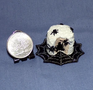 Handmade OOAK Miniature Dollhouse Halloween Spider Web Cake Food 1:12 JS Goth - Picture 1 of 5