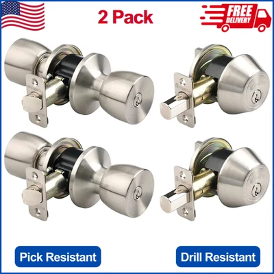 Juego de perillas de puerta de entrada con llave estilo campana BRINKS, paquete de 2 Foto 1 de 4