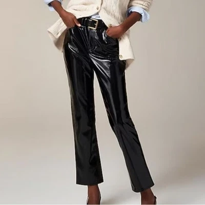 J. Calça Crew brilhante couro sintético envernizado perna reta tamanho 31 nova com etiquetas - Imagem 1 de 4