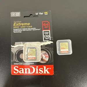 2 SanDisk 64GB SDXC Extreme 170MB/s U3 4K V30 USH-I C10 SDSDXV2-064G-GNCIN Open - Picture 1 of 4