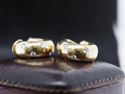 Vintage Tiffany & Co. 18K Yellow Gold Diamond Huggie Earrings - Image 1 of 4