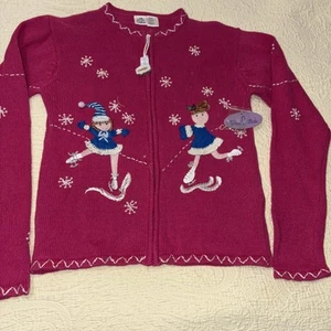 Miss Attitude Girls Large(16)Beaded Zip Sweater Ice Skating Snow Flake Pink NEW - Picture 1 of 19