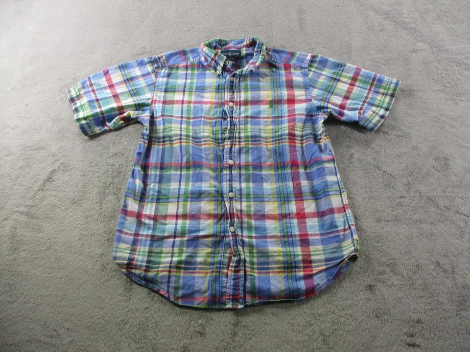 Camisa Ralph Lauren masculina grande 14-16 multicolorida Madras xadrez manga curta algodão - Imagem 1 de 4
