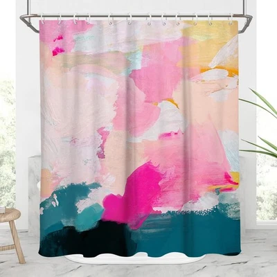 Pink Shower Curtain, 60x72, Colorful Abstract, Girly Preppy, 12 Hooks, Art - Image 1 of 4