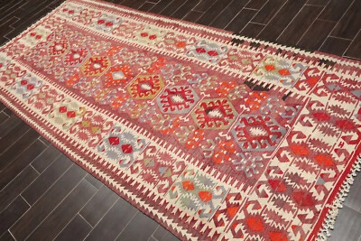 4'9" x 10'9" PersianVintage Hand Woven Southwestern Kilim Wool Area Rug Rust - Image 1 of 4