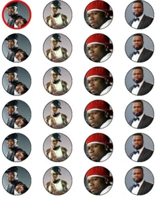 24 X PRE CUT 50 CENT RAPPER WAFER PAPER CUP CAKE TOPPERS - Picture 1 of 1