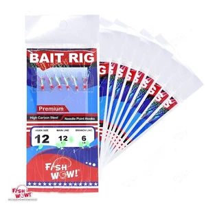 10pks Size 12 Piscatore Sabiki Mylar Fish Skin Golden 6-hook Red Head Bait Rig - Imagen 1 de 4