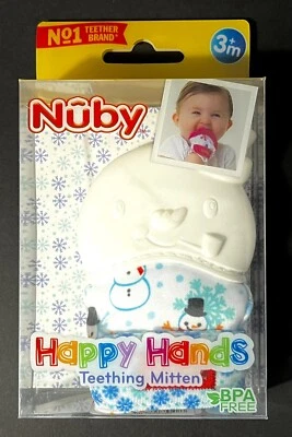NIP Happy Hands Teething Mitten Nuby Bpa Free Snowman Teether Holiday - Image 1 of 4