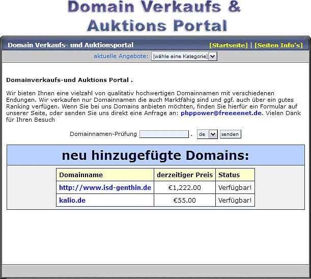 Domain Verkaufs- & Auktions Portal - PHP-Script - Bild 1 von 1