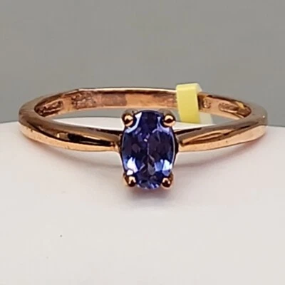 Anillo de tanzanita creado en laboratorio púrpura plata de ley 925 chapado en oro rosa JTV talla 6 Foto 1 de 4