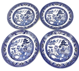 Lot Of 4 Queens By Churchill Blue Willow Round Shaped Dinner Plate - New - Picture 1 of 3