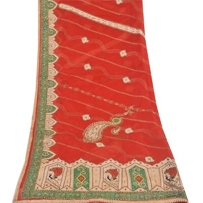 Bufandas con cuentas a mano de seda pura estola larga Dupatta roja de boda de colección sánscriti Foto 1 de 4