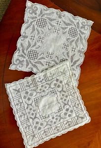 Pair of Beautiful Soft White Wedding Hankies Handkerchiefs~Encrusted Stitching~ - Picture 1 of 6
