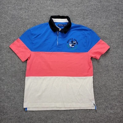 Camisa polo masculina Nautica Sailing New York listrada branca azul média Preppy - Imagem 1 de 4