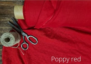 Poppy Red Linen Fabric by the Yard, Pre-Washed, Soft Material for Sewing & Decor - Picture 1 of 4