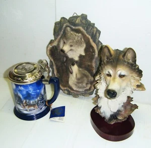 Wolf Center Call Of The North Collector Stein, & 2 Other Wolf Figures - Picture 1 of 12