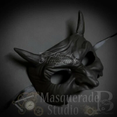 Men's Goblin Half Face Halloween Costume Party Masquerade Ball Mask [Black] - Image 1 of 4