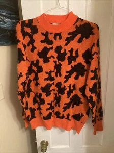Vintage Camo Sweater Mens XL FITS SLIM Blaze Orange Bob Fratzke Deer Hunting - Picture 1 of 9