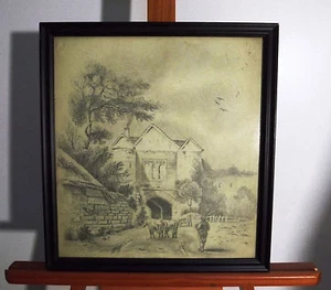 1841  Pencil Drawing very scenic & peaceful    Village,  Farmer, Cows  - Picture 1 of 1