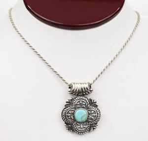 Turquoise and Sterling Silver Pendant Thai Jewelry with 24" Chain Necklace - Picture 1 of 16