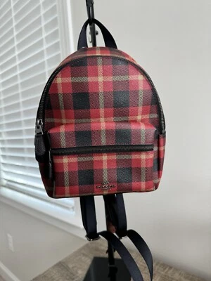 全新带标签 Coach 迷你 Charlie 背包 RILEY PLAID 镀膜帆布 (教练 F55448) — 第 1/4 张图片