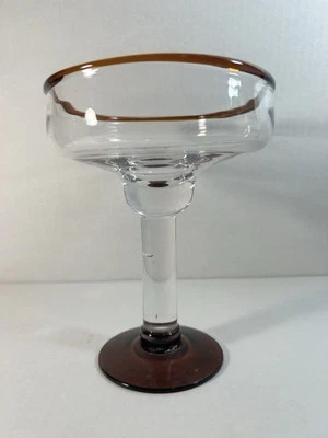 Brown Rim Clear Mexico Glassware Hand Blown Margarita Drinking Glass Barware - Image 1 of 4