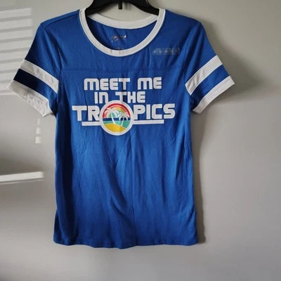 Arizona Jean Co Striped Blue White Graphic T-shirt Juniors Women's Size Medium  - Image 1 of 4