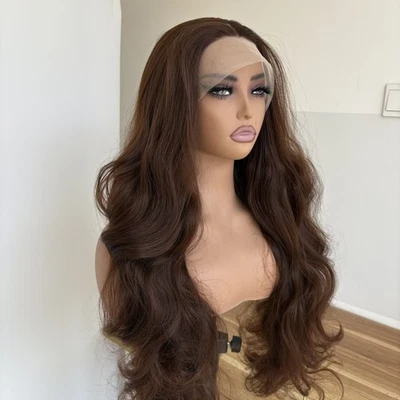 Dark brown Long Wavy Synthetic Hair Heat Resistant HD T Lace Front Wig - Image 1 of 4