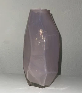 Beautiful 9” Hand Blown Geometric Pink Crystal Style Glass Asymmetrical Vase EUC - Picture 1 of 9