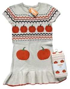 Girls Autumn/Pumpkin Sweater Dress with Matching Tights Size 6 New - Picture 1 of 2