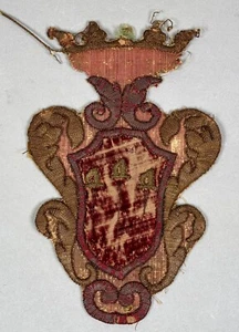 Antique Italian Baroque Embroidery Coat of Arms Armorial Heraldry Crest 17th C. - Picture 1 of 7