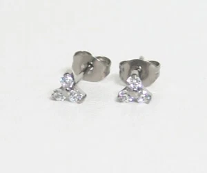 Implant Grade Titanium Trinity Earrings Cubic Zirconia Hypoallergenic Very Small - Picture 1 of 3