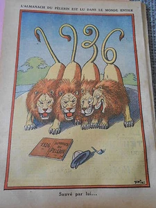 Les Lions sauve l'almanach du pèlerin lu dans monde entier dessin Print 1935 - Picture 1 of 1
