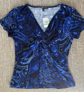 Cable & Gauge Top Womens L Pullover Blue Black Swirl Print NWT Starry Night - Picture 1 of 10