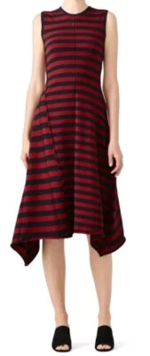 GREY by JASON WU-Rosewood Knit Dress Maroon Navy Stripes Asymmetric Hem Sz  M - Image 1 of 4