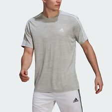 adidas 3 Stripe Tech Tee Moisture Wicking Fabric Relaxed Fit 1465164 (Grey M)