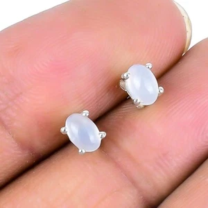 Rainbow Moonstone Gemstone Solid Sterling Silver Leverback Stud Wife Earrings - Picture 1 of 8
