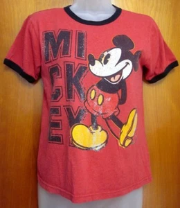 MICKEY MOUSE youth med T shirt distressed Disney ringer tee sz 7-8 classic pose - Picture 1 of 1