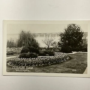 Foto real vintage de la década de 1930 Coulee Dam Washington postal puente de flores - Imagen 1 de 5