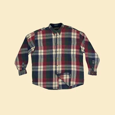 Camisa Hombre Franela XL Años 80/90 de North 44, Top Borgoña/Azul/Beige Vintage Foto 1 de 4