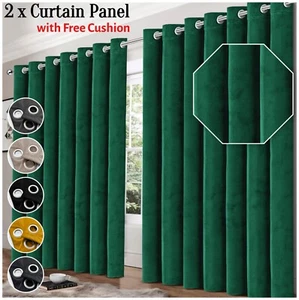 Velvet Blackout Curtains Extra Wide Long Eyelet Ring Top Pair Panel Curtain UK - Picture 1 of 48
